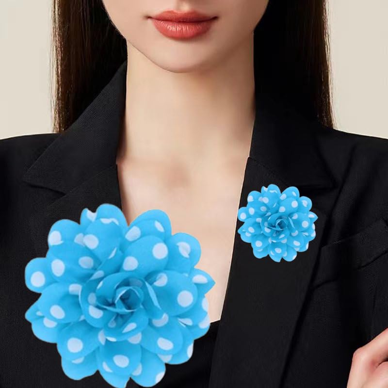 Image of Flower Hair Clip and Brooch Pin Double Color Spot Flower Broochs Lapel Pins Dainty Elegant Camellia Brooch Pin Handmade Petals DIY Clothing Shoes Hats Accessories Wedding Party Dance Banquet Dress Suit Ceremony Jewelry Accessories for Women (Blue)