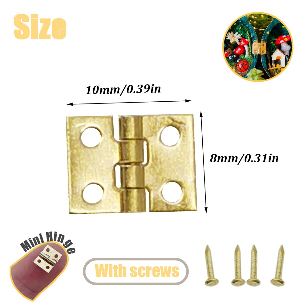 Ruidee 50 Pcs Mini Brass Hinges Miniature Furniture Cabinet Hinges for DIY Wooden Jewelry Box, Doll Houses, Tool BoxGold - Image 2