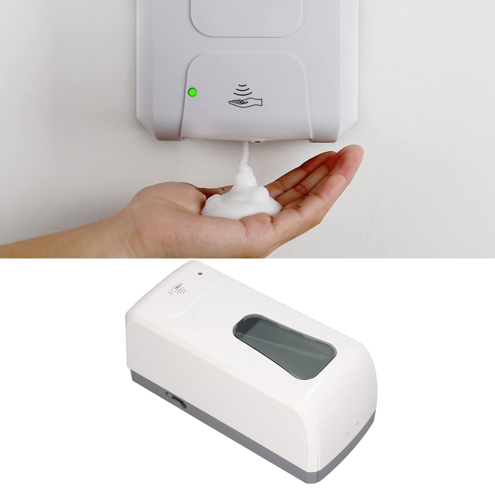 AUNMAS Automatischer Schaumspender, ABS, Berührungslos Schäumender Handseifenspender, 1000 Ml, Wandmontage, Manuelles Nachfülldesign, Transparentes Fenster, Auslaufsicher, für Badezimmer, Küche,