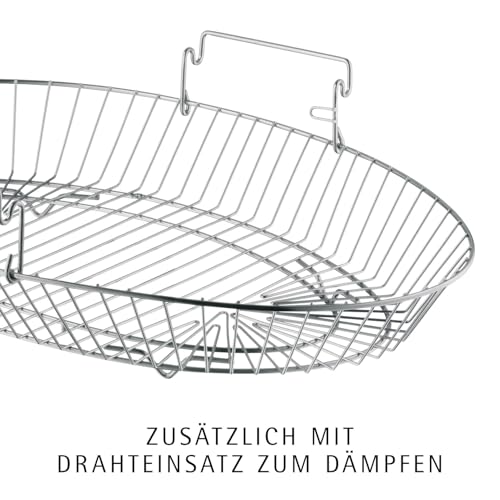 Foto von WMF Bräter mit Deckel backofengeeignet, 8,5l, Bräter Induktion, Cromargan Edelstahl, Induktionsdeckel, Bratenthermometer, 41x28,5x18cm