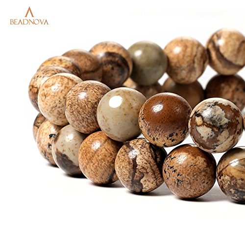 Image of BEADNOVA 10mm Brown Picture Jasper Gemstone Round Loose Beads for Jewelry Making (36-38pcs)