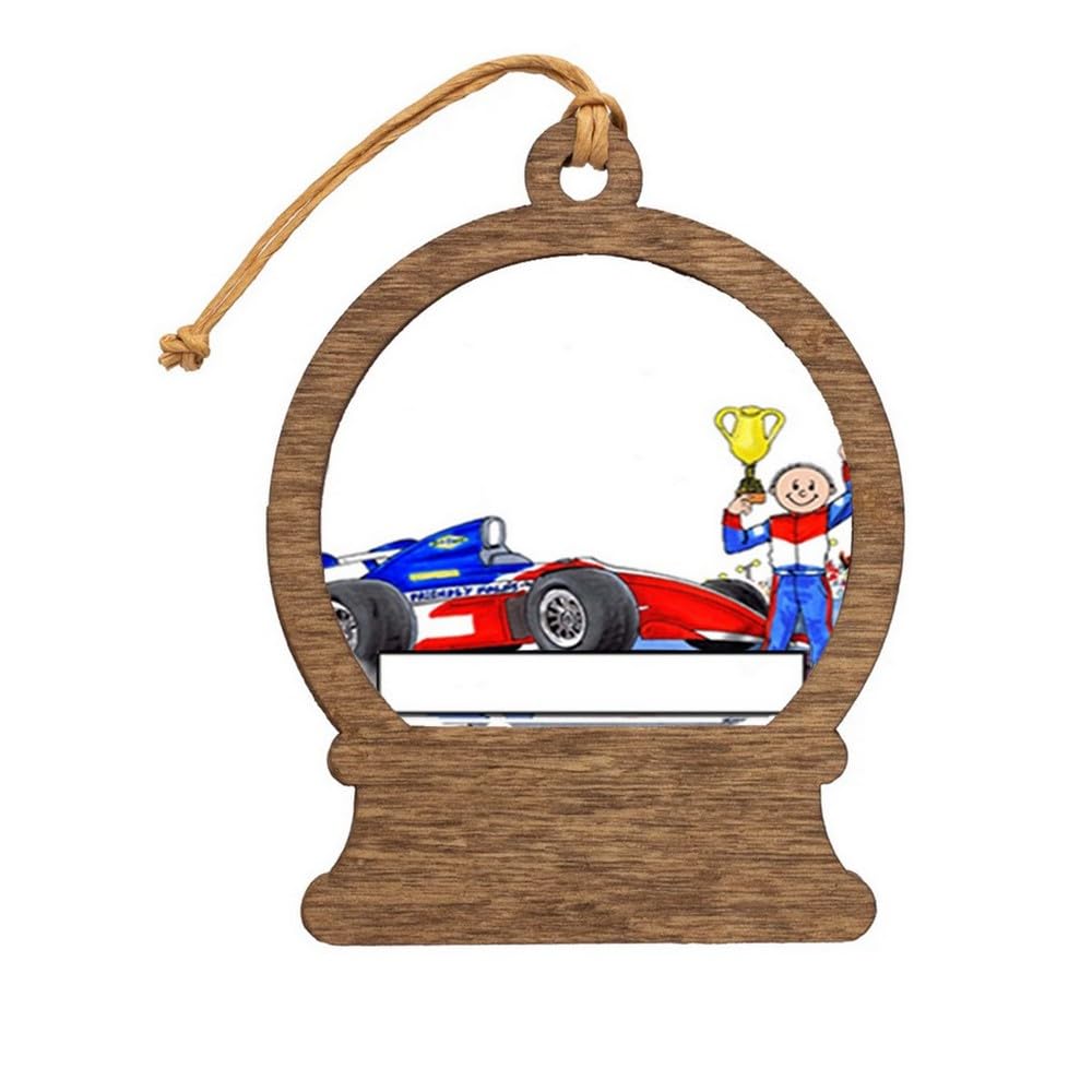 PrintedPerfection.com Personalized Race Car Driver, Indy - Male Wooden Snow Globe Shaped Christmas Ornament