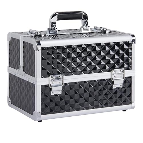 Abician Malette de Maquillage Professionnelle Petite Valise Maquillage avec Compartiments Vanity Case Verrouillable Boîte à Bijoux à Domicile Voyage 34,7 cm L × 22,2 cm l × 25 cm H Cover