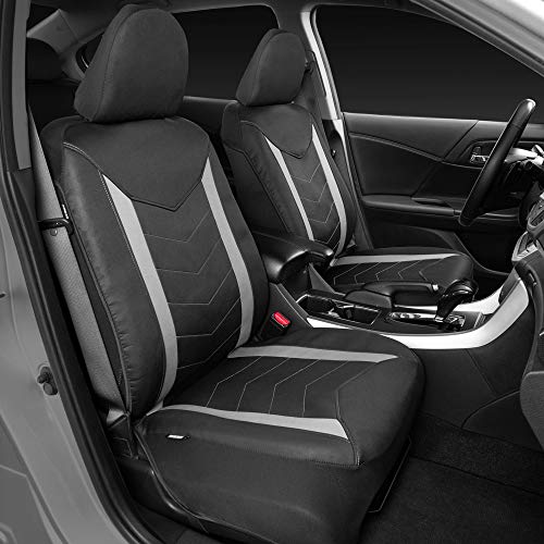 Motor Trend SpillGuard Waterproof Car Seat Covers for Front Seats, Gray Stripes – Durable Neoprene Car Seat Protectors, Easy to Install, Interior Covers for Auto Truck Van SUV,4 pc