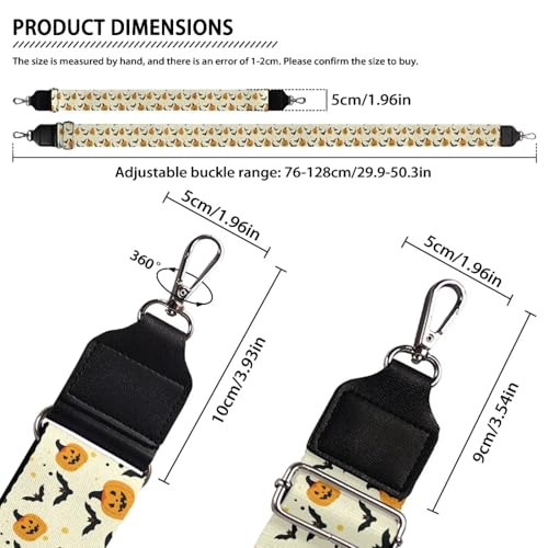 Image of Talayituse Pumpkin Bat Print Shoulder Strap Wide Purse Bag Strap Adjustable Replacement Belt Luggage Crossbody Shoulder Bag Strap for Women Girls Halloween Decoration
