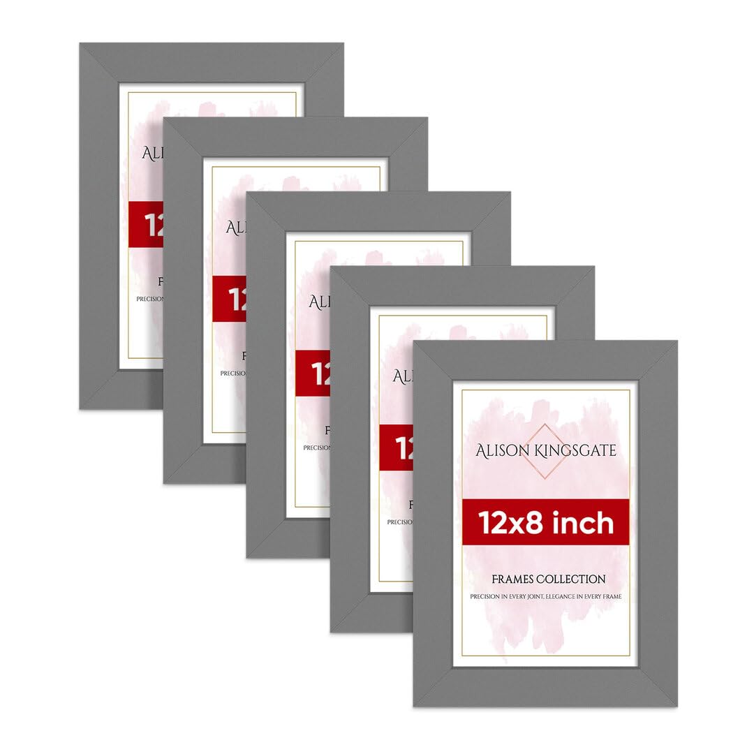 Alison Kingsgate Modern 12X8 Dark Grey Photo Frame Pack of 5-Engineered Wood Picture Frames with Shatterproof Perspex - Ideal for Artwork-Wall Mount or Tabletop - Multiple Sizes & Colours Available — image 1