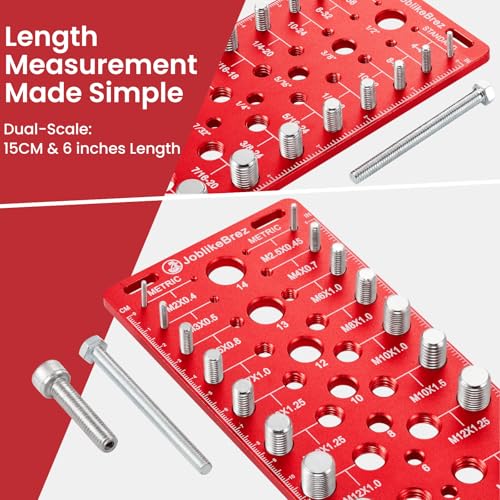 Image of Thread Checker, 60 Nut and Bolt Thread Checker, 20 Standard & 20 Metric & 20 Drill /Screw Gauge, Bolt Size Finder, Wall-Mountable Bolt Thread Identifier Gauge with Inch & CM Ruler