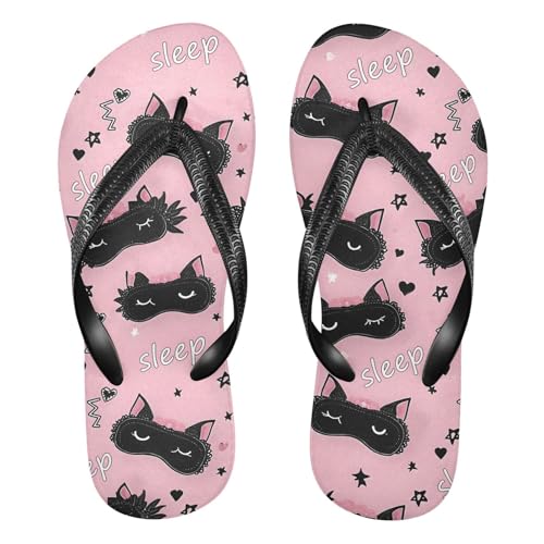 ALAZA Cute Black Cat Eyes Flip Flops for Women Fashion Beach Slippers Comfort Mens Flip Flops Non-Slip Rubber Shower Slippers Sandal for Hotel Travel Sport,XS