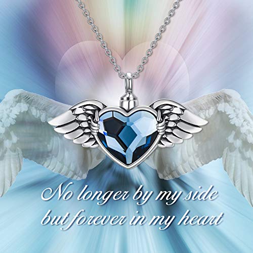 AOBOCO Angel Wing with Urn Necklace - Sterling Silver Hold You in My Heart Cremation Memorial Keepsake Pendant with Crystal3