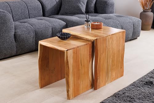 Riess Ambiente 2er Set Beistelltische Mammut - 55cm - braun - Akazie Massivholz - Couchtische Dekotische platzsparend – Bild 5