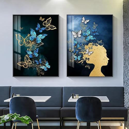 Toile fille papillon pour deco chambre moderne tableau abstrait chic 50x70