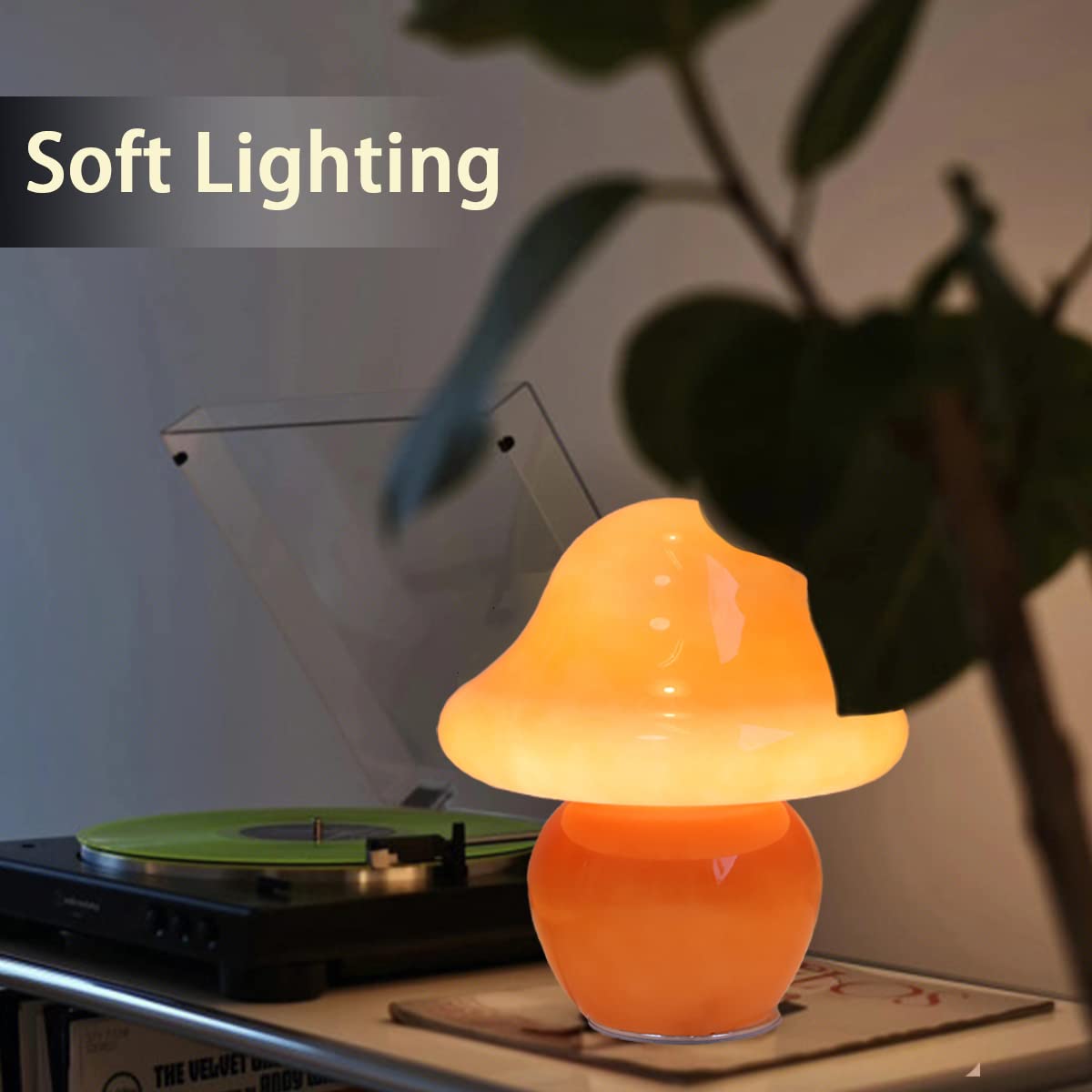 HEQET Mushroom Lamp Orange White Glass Mushroom Table Lamp for Bedrooms, Living Room, Aesthetic Lamps for Bedroom, Cute Bedside Lamp(Orange)