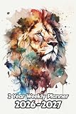 Watercolor Lion 2 Year Weekly Planner 2024-2025: 104 Week Calendar | Gift For People Who Love Cats, Wildlife Animal Lovers | For Back To School, Office, Work | 6 x 9 Inches | 211 Pages
