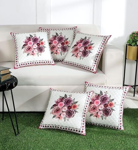 Image of BLUEDOT Home Decorative Floral Printed Cushion Covers Set of 5 (16x16 inches), Multicolor-CC14