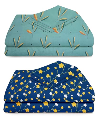 Image of VAS COLLECTIONS Prime Collection Combo Pack of 2 Double Bedsheets with 4 Pillow Covers | 144 TC Soft Brushed Microfiber-Blend -Long Lasting & Wrinkle Free,7.5X7 Ft Set of 6 Pcs (Green& Blue)