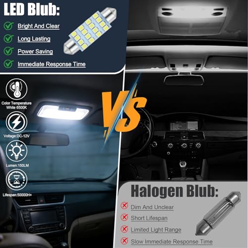 Kit 24 LED interior para auto, 42mm, 36mm, T10 194 168 W5W T5 74 blanco 6000K miniatura 4