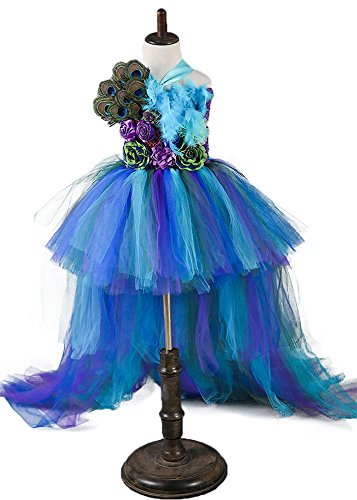 Tutu Dreams Halloween Girls Peacock Dresses for Wedding Formal Flower Girl Deluxe Feathers