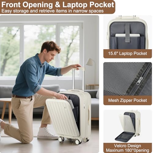 Yorige Luggage Sets for Women Men 4 Piece - Carry on Hardside Suitcase 20inch with USB Port, 360° Spinner Wheels, Duffel Bag, Cup Holder, Lightweight Luggage Set for Travel Vacation - Image 3