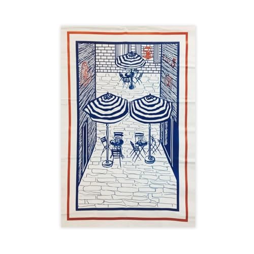 Toile café à la française rétro scène de rue parisienne rouge et bleue 41x61 cm