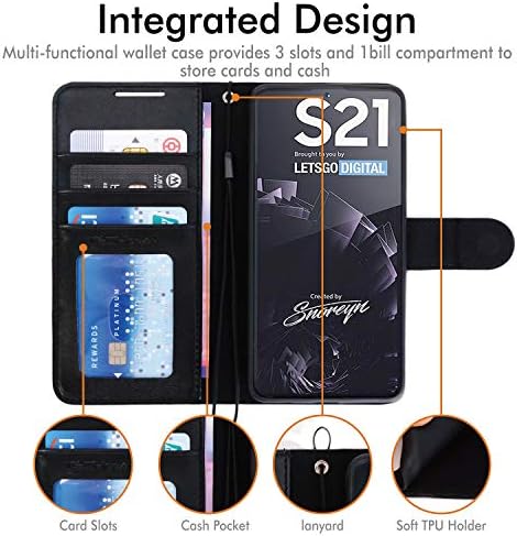 TECHGEAR Galaxy S21 Leather Wallet Case, Flip Protective Case Cover with Wallet Card Holder, Stand and Wrist Strap - Black PU Leather with Magnetic Closure Designed For Samsung Galaxy S21 / S21 5G