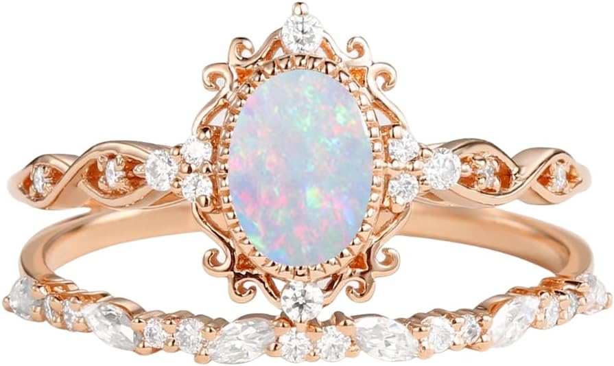 S925/10K/14K/18K Gold 1.5 CT Oval Genuine Opal Engagement Ring for Women Opal with Moissanite Ring Wedding Set Jewelry Gift for Her