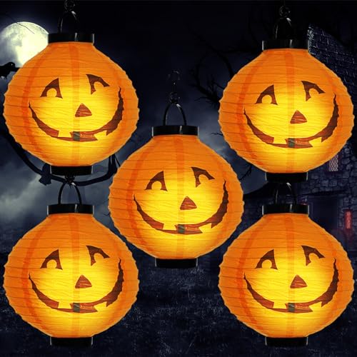 ENCOUN 5PCS Linternas de Papel de Halloween, Decoracion Halloween Calabaza, Halloween...