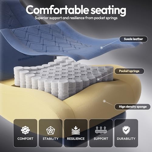 Image of Dowinx Gaming Chair with Heated Massage Lumbar Support,Big and Tall Fabric Gaming Chairs for Adults with Footrest, Ergonomic Computer Game Chair with Poket Spring Cushions, 350lbs, Blue