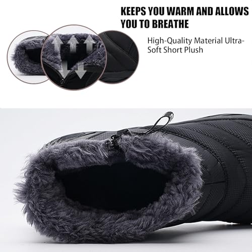 Men's Waterproof Winter Warm Thick-Soled Snow Boots Comfort Fully Fur Lined Side Zipper Slip On Non-Slip Winter Boots Lightweight Plush Warm Outdoor Boot4