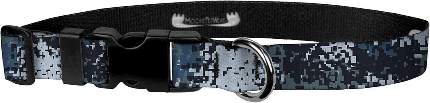 Camo Dog Collar - Camouflage Print Adjustable, D Ring, Side Release Buckle - 1 Inch Adjusts 13-21 Inches, Large, Digi Camo Blue