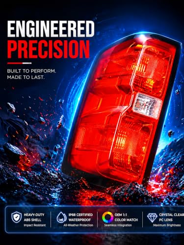 Image of Tail Lights Assembly Left Driver Fit Chevy Silverado 1500 2014 2015 Chevrolet 2500 3500 HD 2500HD 3500HD Rear Brake Turn Signal Back Up Bulb Taillight Replaces GM2800261 23141274