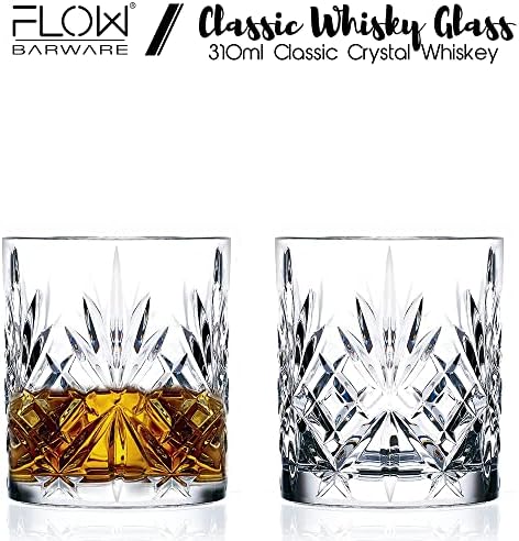 Flow Barware Classic Whiskey Decanter & Whiskey Glasses Gift Set | Includes 750ml Whisky Decanter, Whiskey Glasses Set of 2 with Whisky Stones & Wooden Display Box | Whiskey Gift Sets for Men