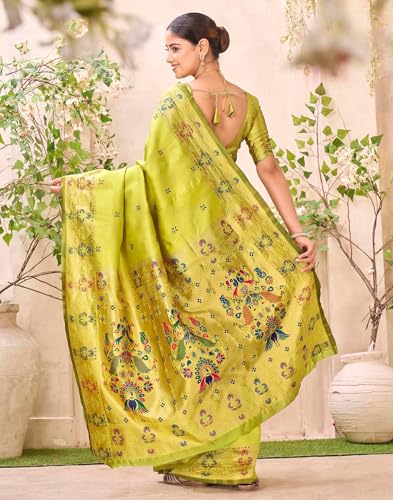 Image of SIRIL Women's Weaving Paithani Silk Saree With Unstitched Blouse Piece