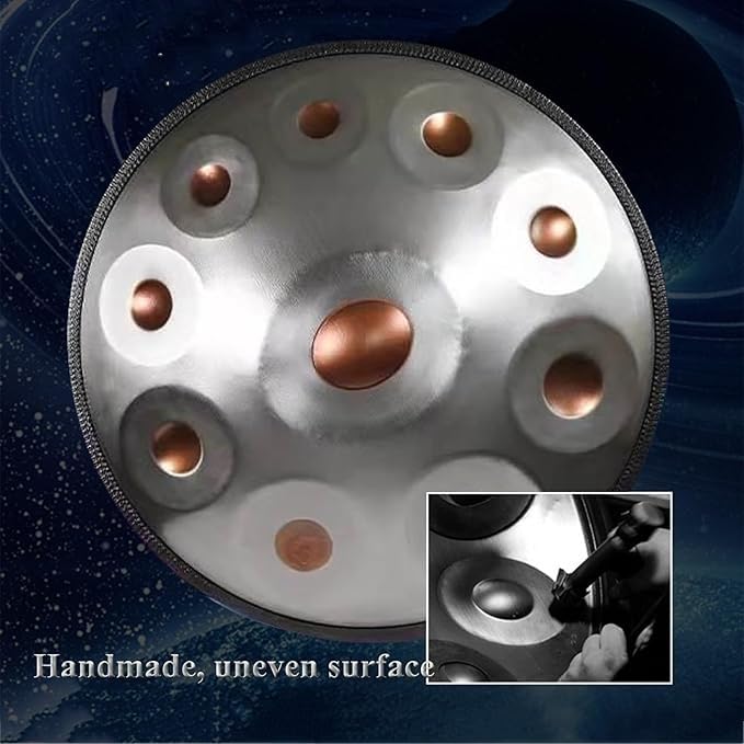 Bęben handpan, instrument do medytacji Handpan 440Hz/432Hz D-moll, profesjonalny bęben ręczny, prezent, stalowy bęben handpan z torbą transportową i statywem(440Hz,9 Notes)