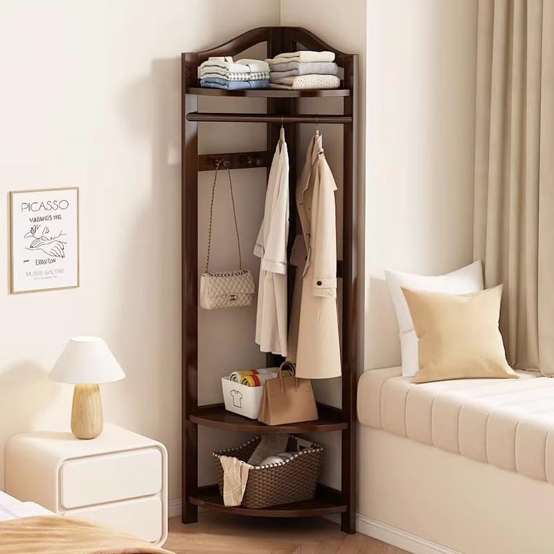 Porte-manteau sur pied en bois d'angle avec étagère à chaussures entrée