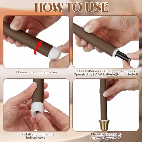 Image of Rossesay 24 Pcs Flameless LED Taper Candles Battery Operated Candle 8.5 inch, 9.65 inch, 10.8 inch, 12.8 inch Flameless Candlesticks Flickering for Christmas Church Wedding Indoor Decoration(Classic, Brown)