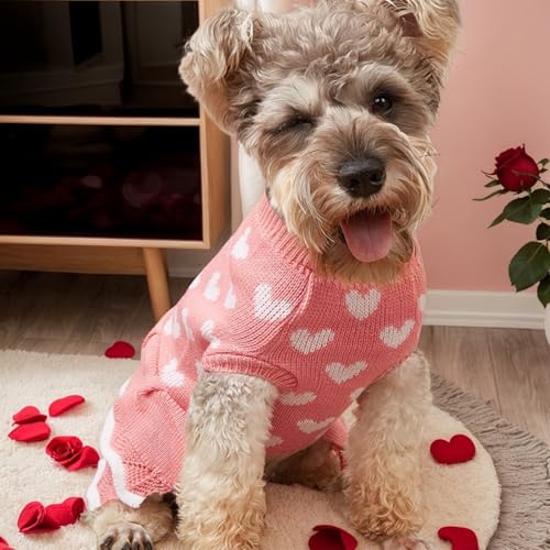 Winmany Valentines Day Dog Sweater Small Medium Cats Dogs Red Pink Heart Dress Pet Winter Turtleneck Pullover Knitwear (Pink, M) - Image 2