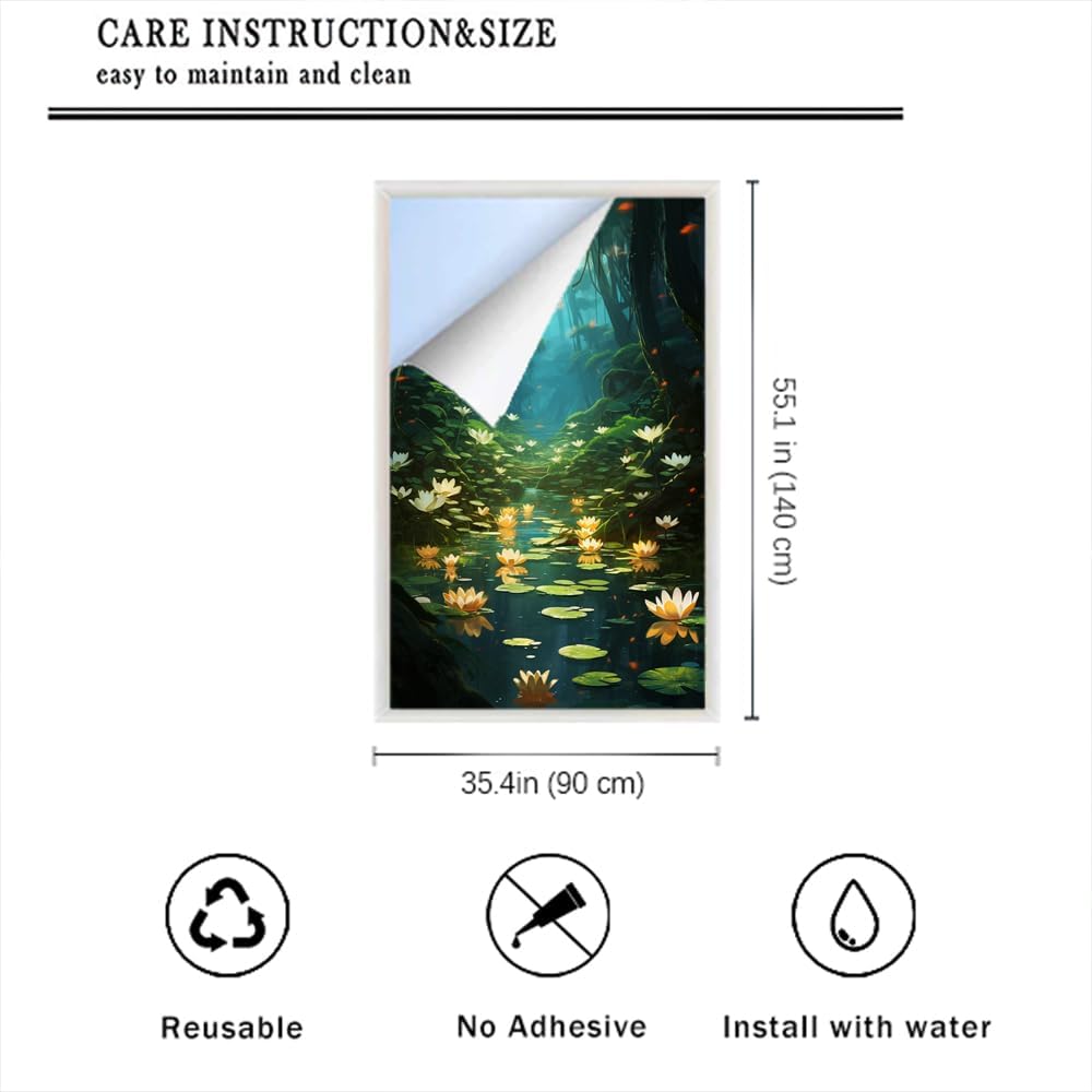 Colorful Lotus Flower Window Privacy Film Modern Forest Plant Pond Flower Stained Glass Window Film Decorative Window Cling for Home Window&Glass Door, Sun Blocking 35.4Wx55.1L