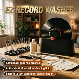 HumminGuru EZ Lavatrice per Dischi, Macchina Manuale per la Pulizia dei Dischi in Vinile con Rotazione Senza Sforzo LP e Morsetto Sicuro, Kit di Pulizia con Spazzole di Capra,Liquido,Stendino e Panno