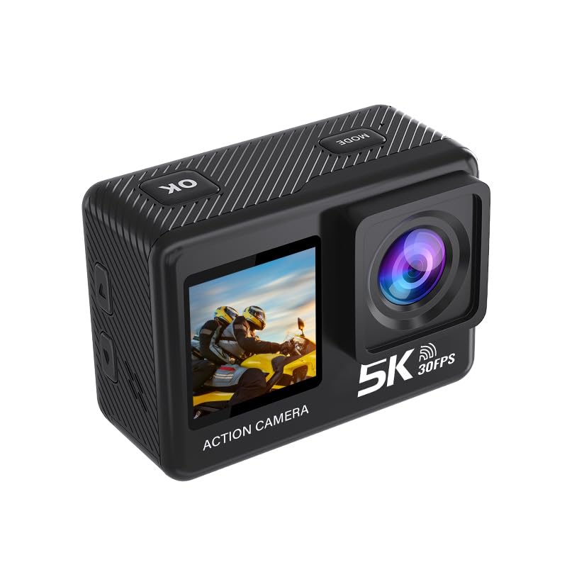 Jinpei 5K30FPS 50MP with 64GB U3 Card Action Camera, Waterproof Camera with Touch Screen IPX8 100FT EIS with 2X 1050mAh Batteries for Bike Jogging Hiking Climbing, JS-08B