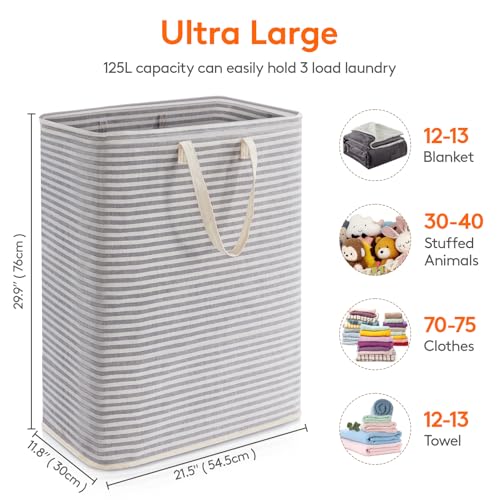 Image of Lifewit 1 Pack Laundry Basket 125L Each, Collapsible Clothes Hamper with Reinforced Handles, Freestanding Waterproof Design for Bedroom and Laundry Room, Grey 125L Total
