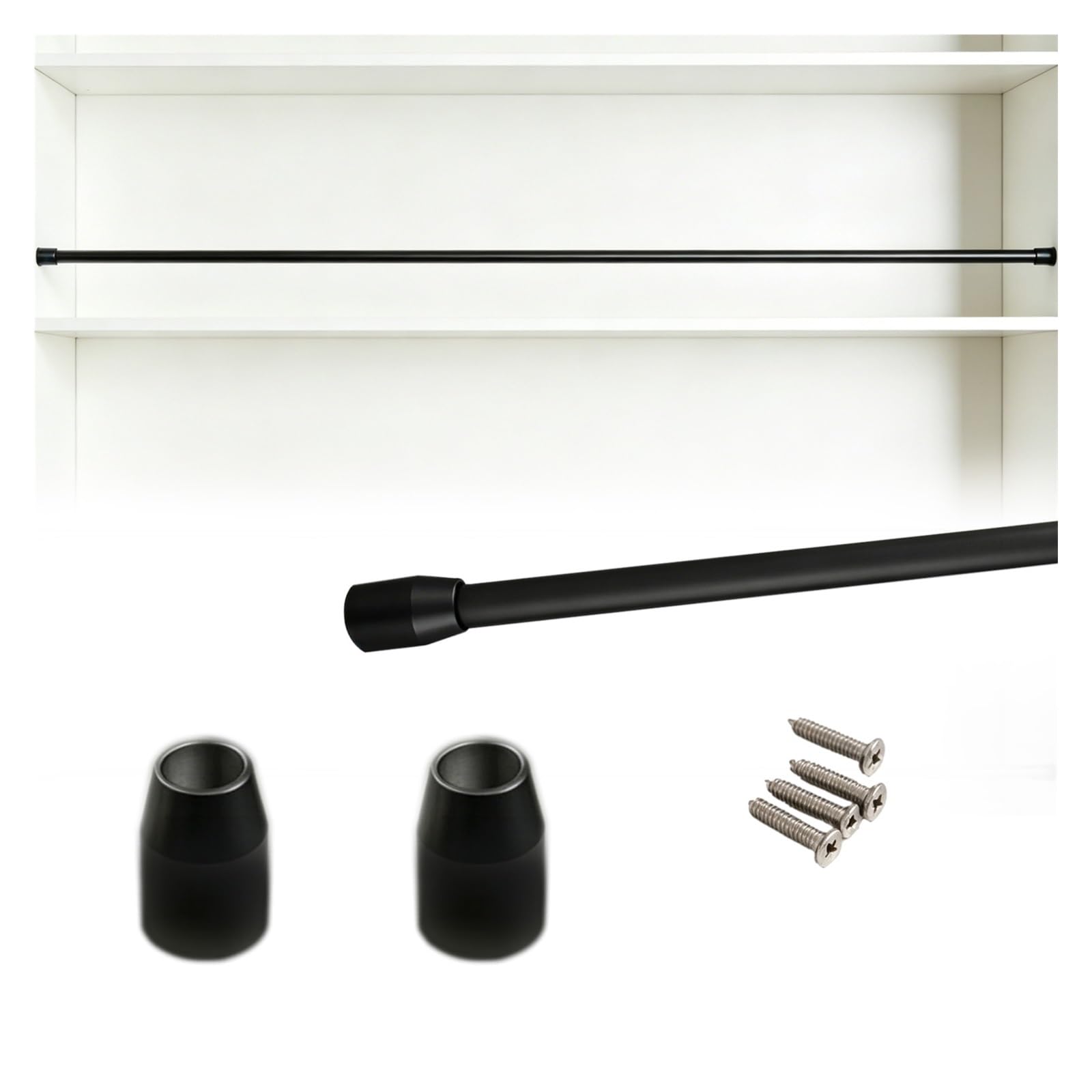 Customizable Tipping Rails for Shelving 20-150cm, Snack Rack/Bookshelf/Entryways Shelf Bar Rail, Aluminum Pole Guardrail with Metal Guardrail(Black,L 35"/88.9cm)