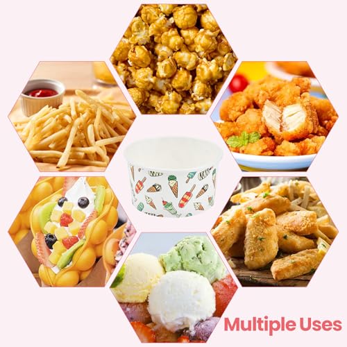 Kleemeiero 50 Stück Eisbecher aus Papier Mit 50 Stück Löffel 125ml Einweg-Kuchenbecher Eisschalen Pappe Pappschalen Dessertbechers für EIS, Dessert, Fingerfood, Joghurt 6