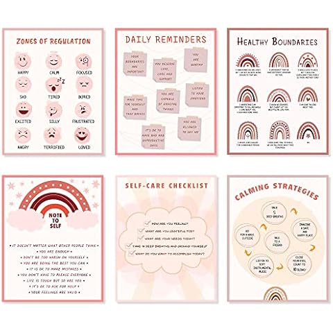 Mental Health Poster for Angst,Counseling Office Decor,Psychologie Therapie Wandkunst Poster for School with Motivational and Inspirational Positive Quotes, 20.3x25.4 cm, 6 Stück Cover