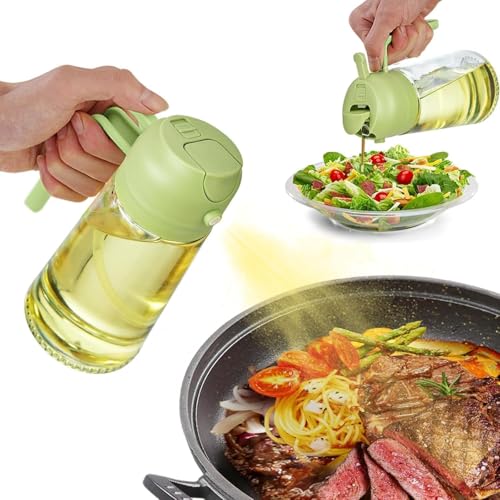 TEKHOME Spruzzino Olio per Friggitrice Aria 470ml, Dosatore Olio 2 in 1, Oliera Spray per Cucina, Insalata e Aceto, Accessori Cucina (VERDE VETRO)