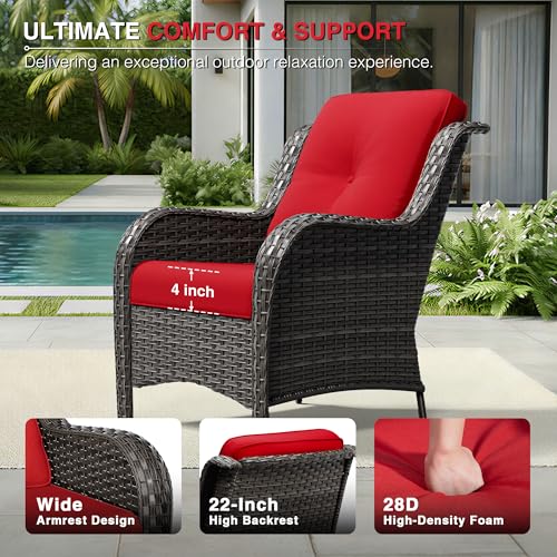 Image of Joyside Patio Chairs Set of 2, Wicker Patio Furniture with High Back, Deep Seating, Wide Armrest, Thickened Cushions, Outdoor Rattan Furniture for Deck, Porch Use