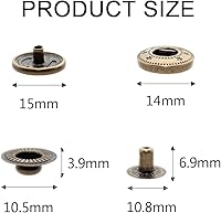 Vista 6 de BetterJonny Juego de 24 cierres de cuero resistente, botones a presión de metal de 0.59 pulgadas, remaches de cuero, con 4 herramientas de ajuste