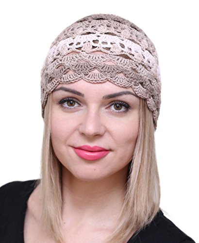 NFB Fascinator Hats for Women Ladies Summer Beanie Cotton Cloche Crochet caps (?appuccino)