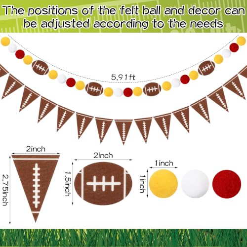 Image of Tatuo 3 Pcs 17.72 ft Football Felt Ball Garland Sports Rugby Pompom Pennant Bunting Banner for Football Game Day Sports Party Decorations