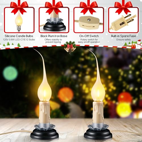 Enhon-2-Pack-3-in-Rustic-Country-Candle-Light-with-Replacement-LED-Light-Bulbs-UL-Certification-Electric-Christmas-Window-Candles-Light-with-OnOff-Switch-06W-C7-Candlestick-Lamp-5Ft-Cord Enhon 2 Pack 3 in Rustic Country Candle Light with Replacement LED Light Bulbs UL Certification Electric Christmas Window Candles Light with OnOff Switch 06W C7 Candlestick Lamp 5Ft Cord