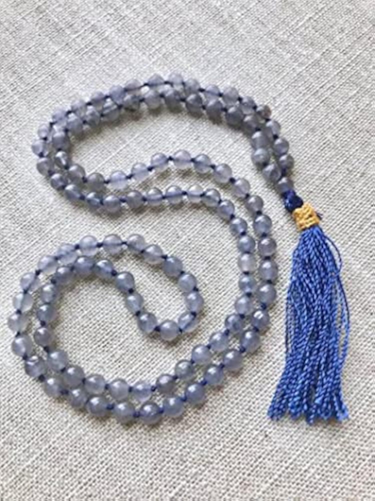 Natural Iolite 10MM Beaded Handmade Prayer Mala Necklace